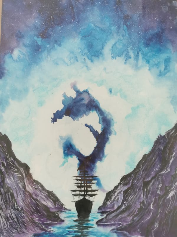 Watercolor seascape with galleon documented in Varna