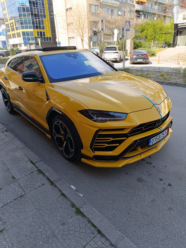 Yellow Lamborghini spotted near Saints Cyril and Methodius statue in Pazardzhik