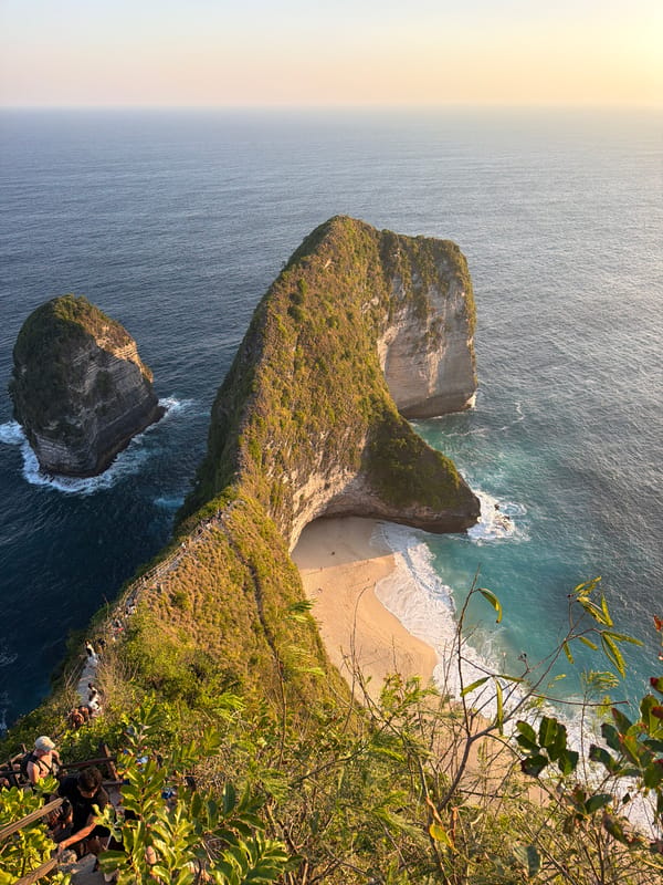 Aerial views and departing planes over Nusa Penida
