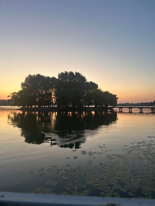 Sunset reflections over Ternopil Lake, Ukraine