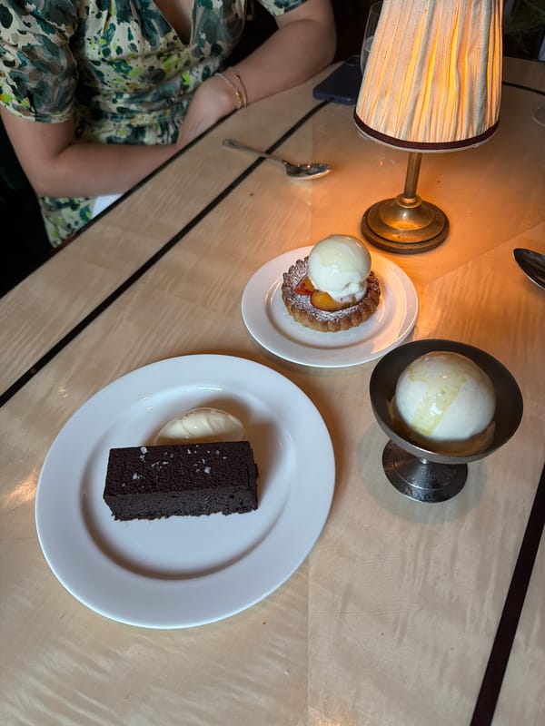 Dinner and desserts at a stylish London restaurant