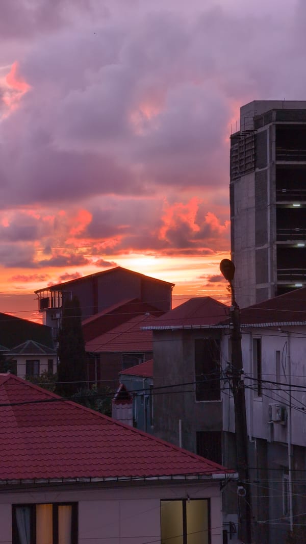 Sunset observed over Kobuleti, Georgia with vibrant colors
