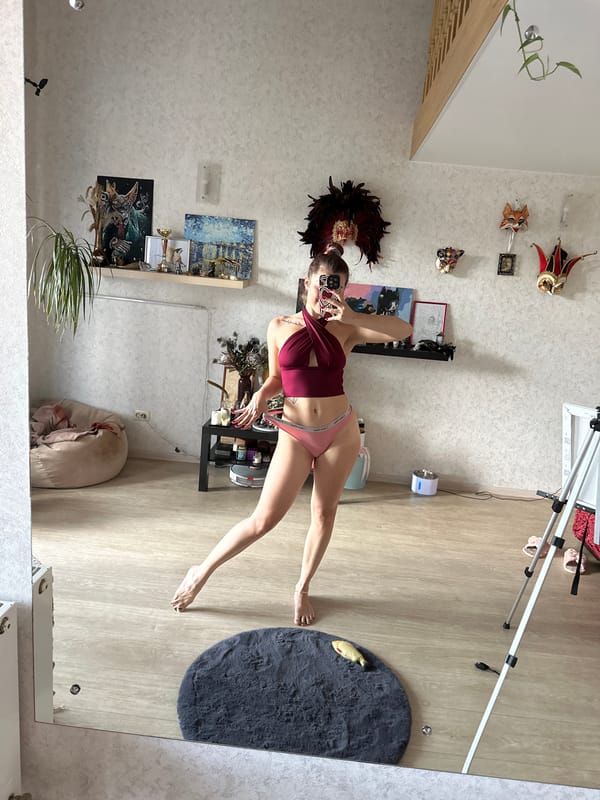Woman takes selfies at home in Vladimir, Russia