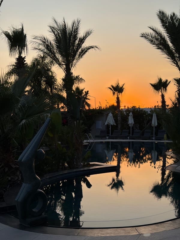 Golden hour at a Bodrum resort, poolside and balcony views