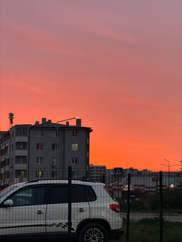 Sunset documented over Varna cityscape and boxing training area