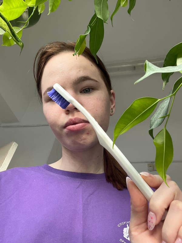 Person documents morning routine with toothbrushing and mirror selfies
