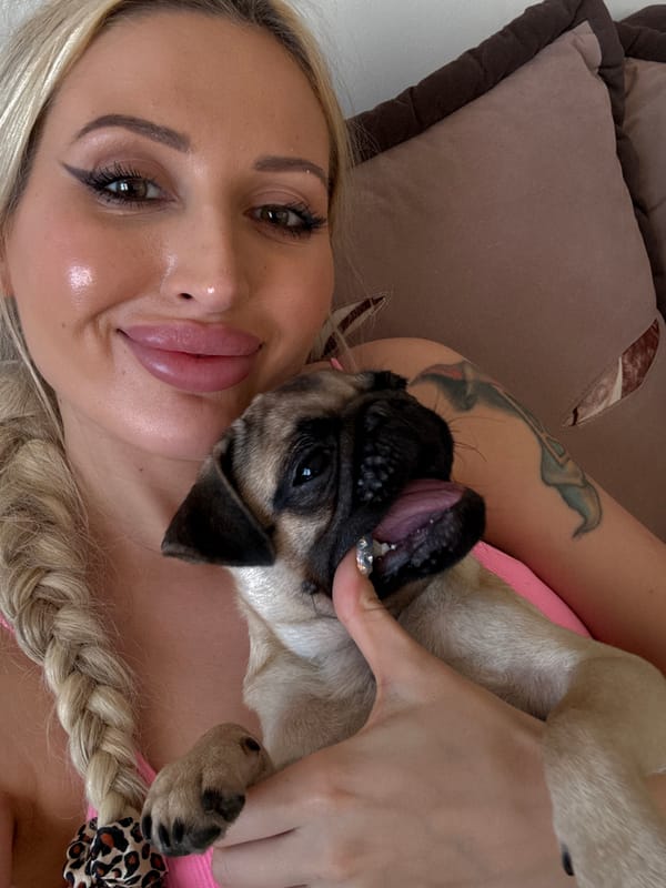 Couch selfies with a fawn pug puppy