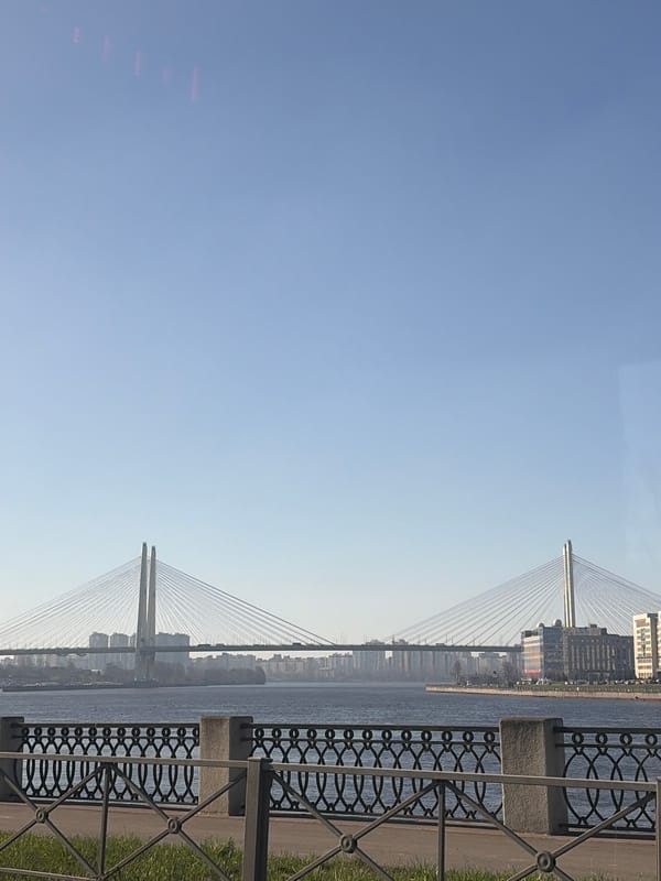 Morning views captured of Bolshoy Obukhovsky Bridge in Saint Petersburg