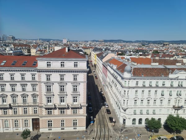 Vienna streetscapes and rooftops on a sunny June morning
