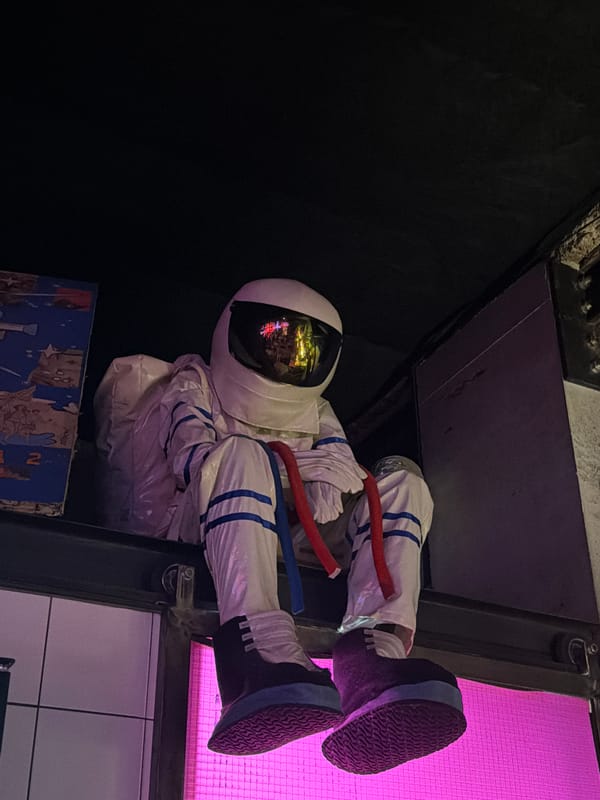 Sofia scenes: astronaut mannequin, restaurant dish, vintage refrigerators documented