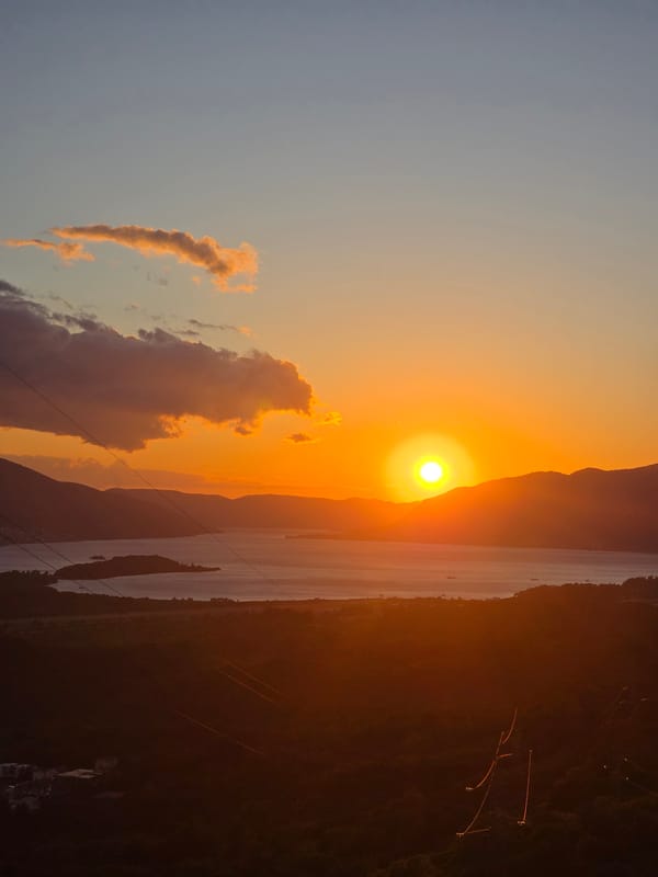 Sunset observed over Bay of Kotor near Škaljari, Montenegro