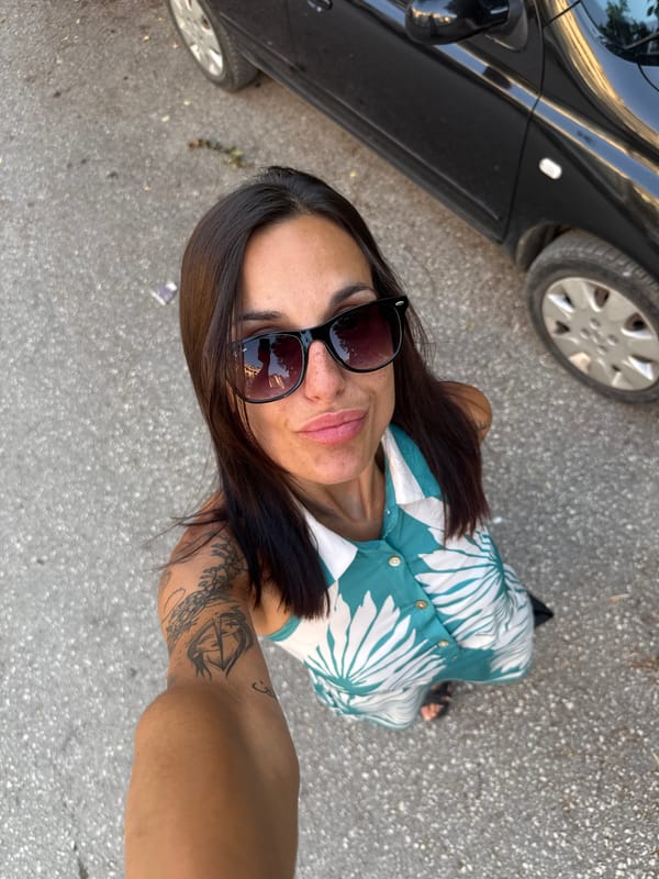 Selfie moment on a Pleven street in summer