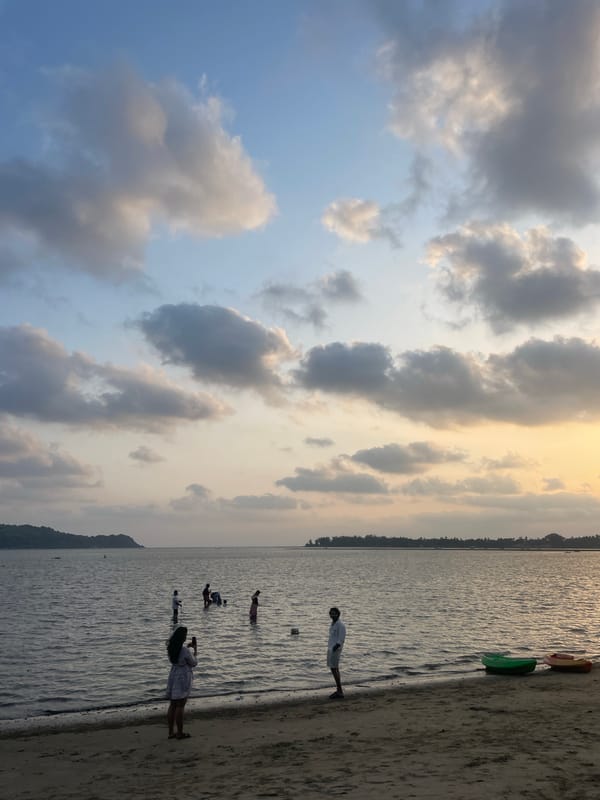 Sunset beach scenes captured along Goa coast near Badem