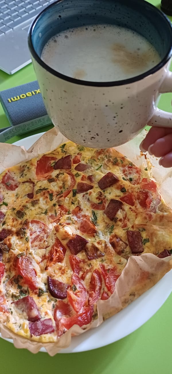 Morning kitchen session: frittata, tart, and fresh coffee
