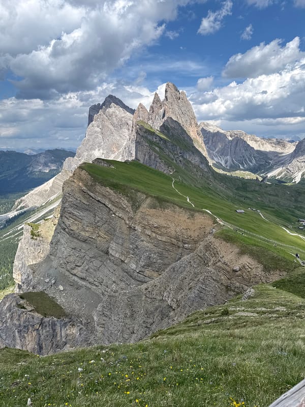 Hiking the Seceda ridgeline in the Italian Dolomites