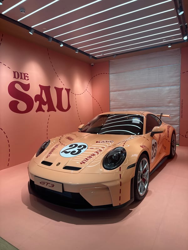 Porsche GT3 art installation displayed in Singapore