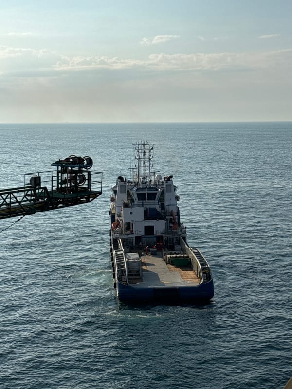 Offshore platform and supply vessel, Mediterranean Sea