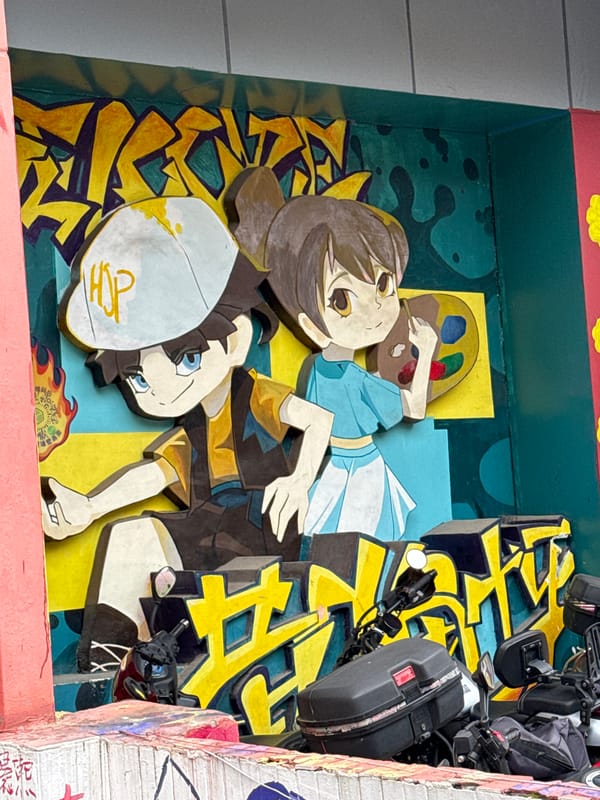 Street art district captured in Jiulongpo, China morning documentation