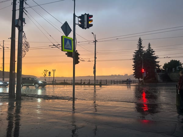 Evening scenes around flooded Ternopil with sunset over lake