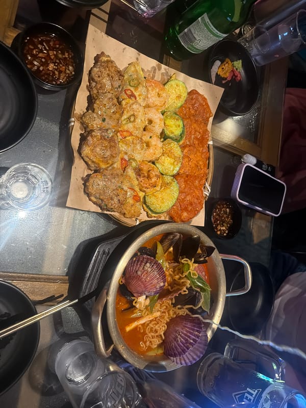 Korean seafood ramen meal documented at Seoul restaurant