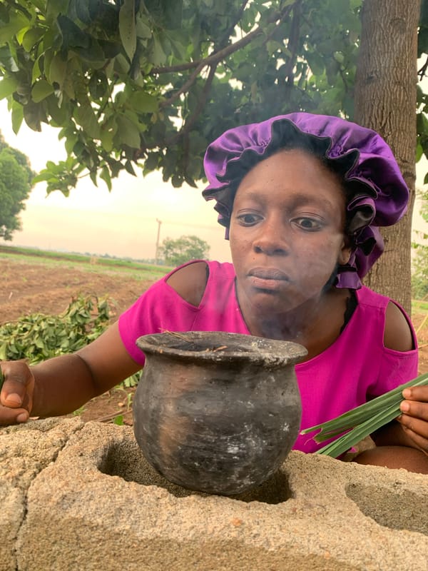 Woman cooks with leaves, climbs tree in Agban Nigeria