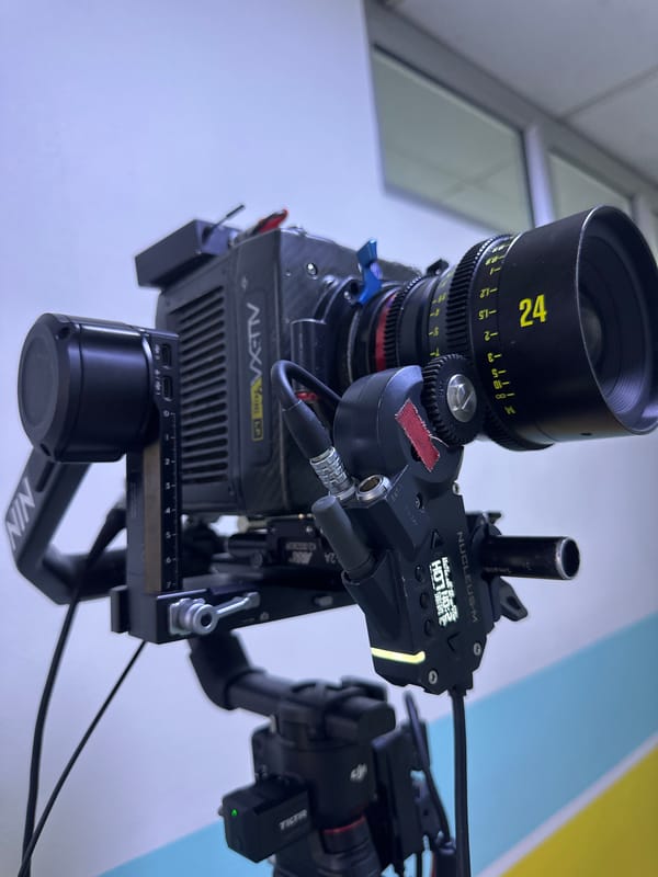 Film production underway in Lagos building with professional equipment
