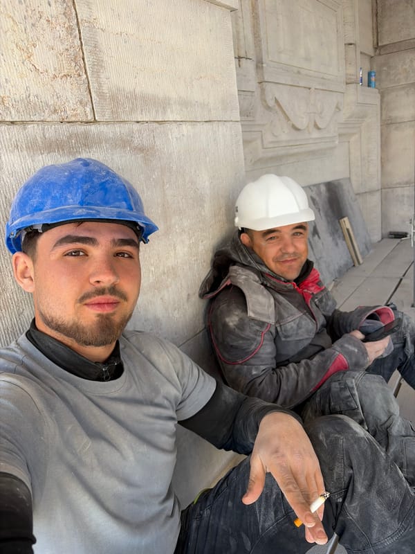 Construction workers documented during renovation project in Brussels