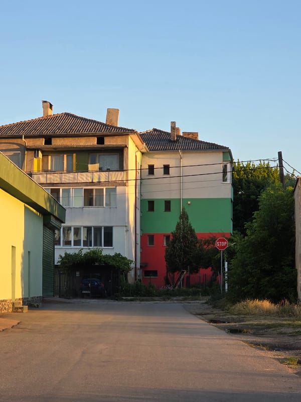 Inside a Vidin venue dressed in Bulgarian flag colors
