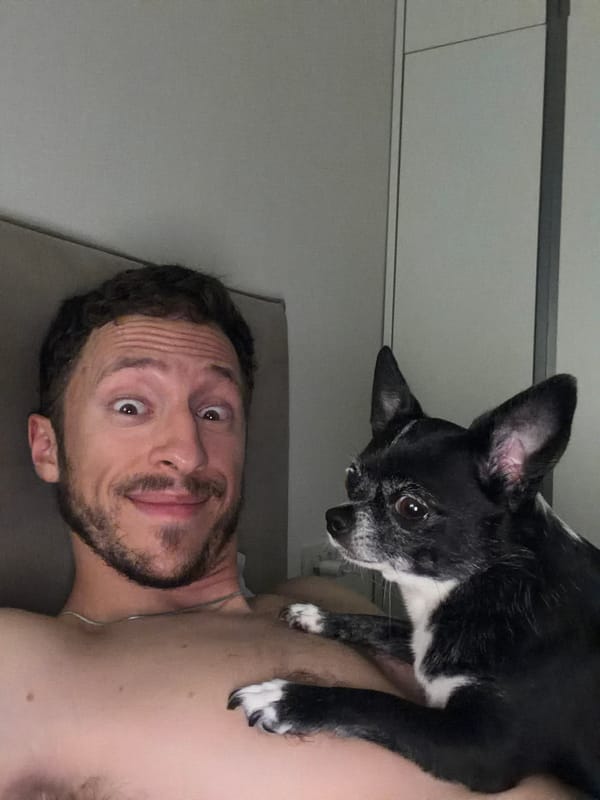 Man relaxes with chihuahua on chest in Givatayim