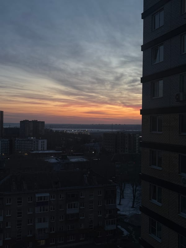 Dusk cityscape view captured from building in Perm, Russia
