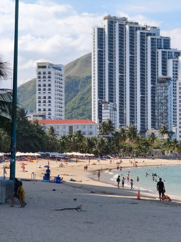 Beach day in Nha Trang with volleyball and shoreline activity