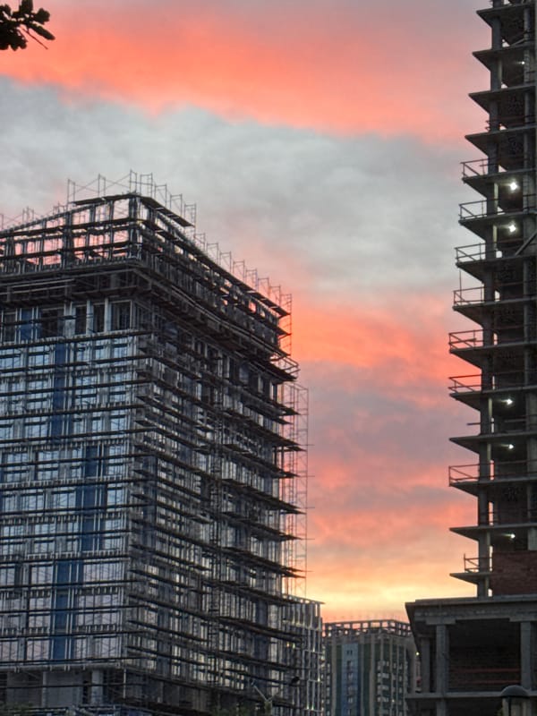 Evening documentation captures Izhevsk cityscape during sunset golden hour