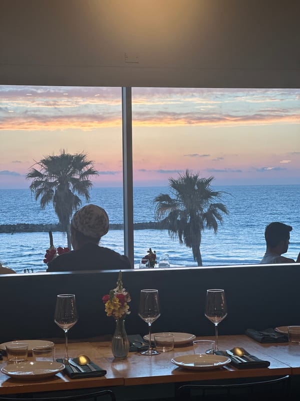 Tel Aviv sunset witnessed from window and car