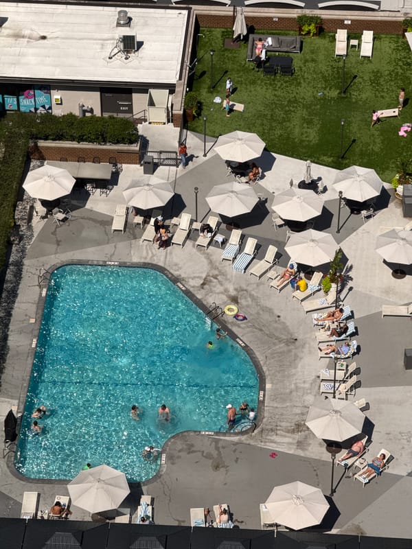 Aerial look at a Chicago pool tucked into the urban grid