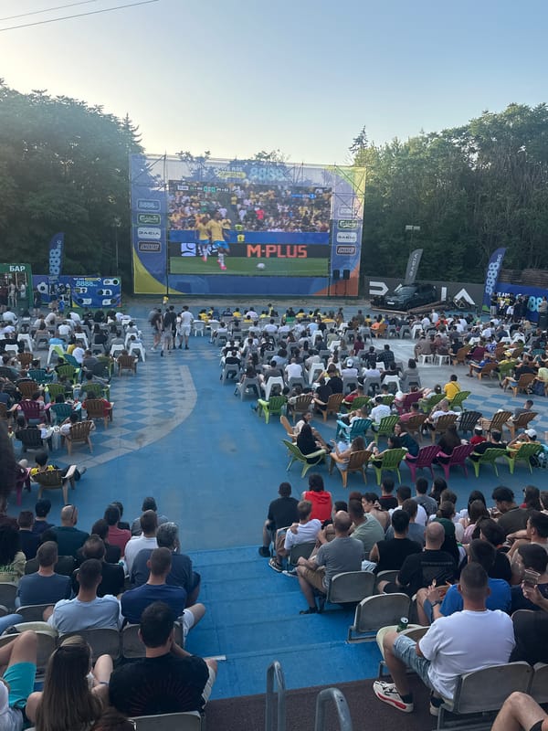 Open-air soccer screening lights up a Sofia public venue