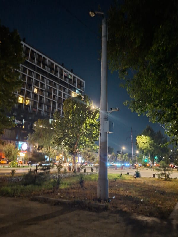 Tashkent streets and buildings on a moonlit summer night
