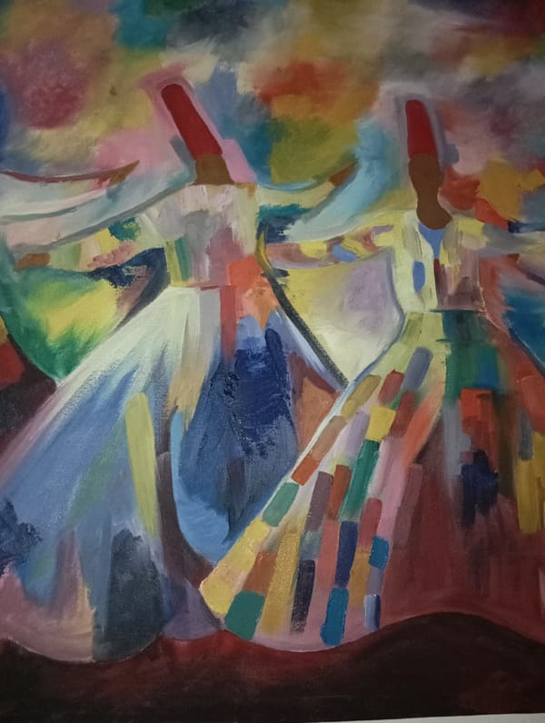 Oil painting of whirling dervishes spotted in Chah Sultan