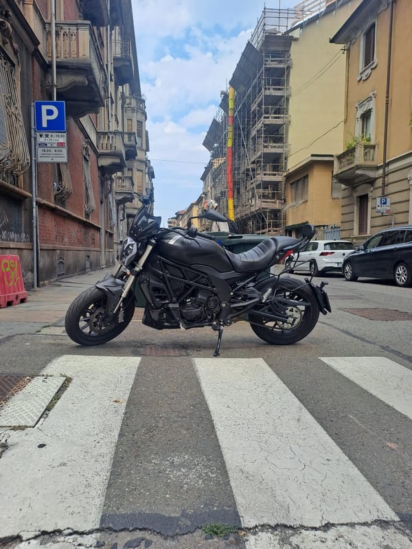 Motorcycle and institutional flags spotted in central Turin