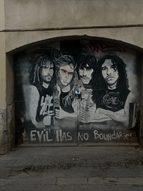 Music-themed street art murals documented across Barcelona facades