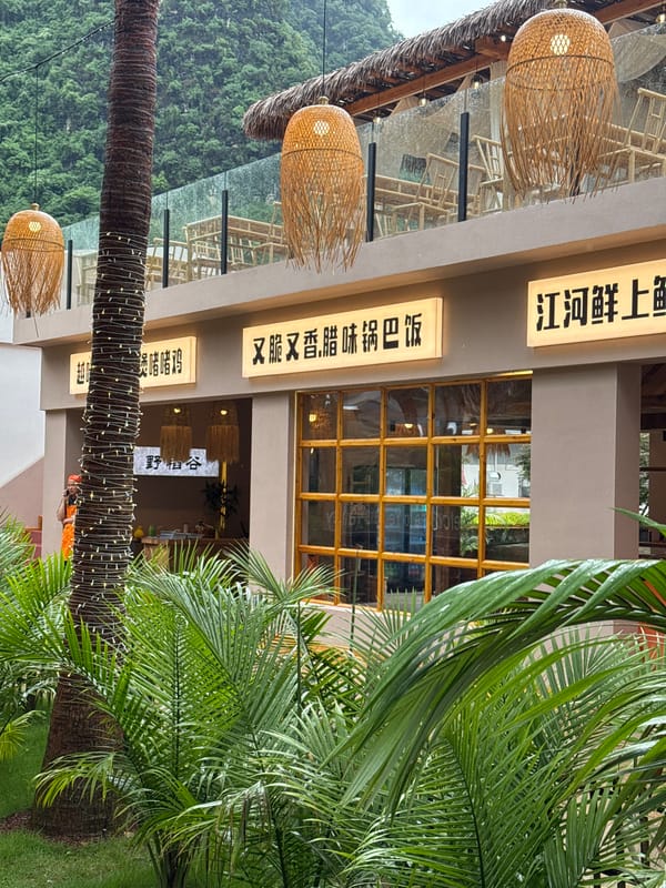 Tourist documents tropical resort complex in Guilin, China