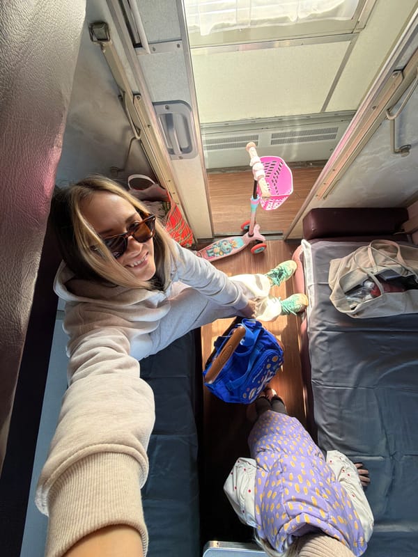 Woman takes selfie in train compartment in Russia
