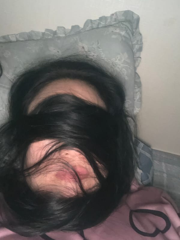 Personal moments documented: bedroom rest, fast food meal, domestic scenes