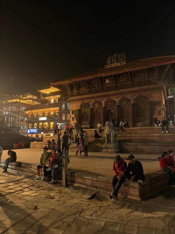 Nighttime scene captured in Kathmandu public square