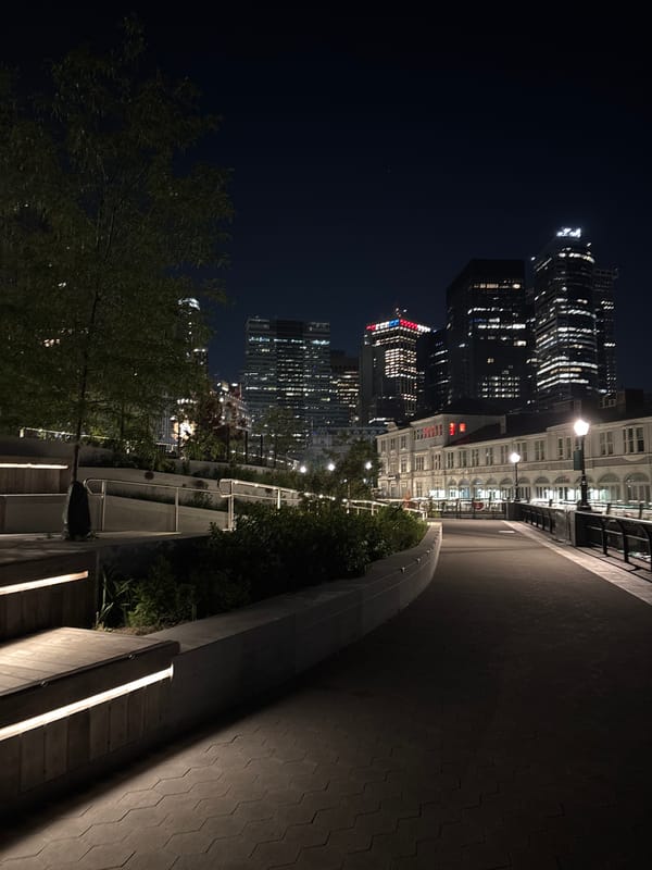 Pre-dawn documentation of illuminated Manhattan waterfront landmarks
