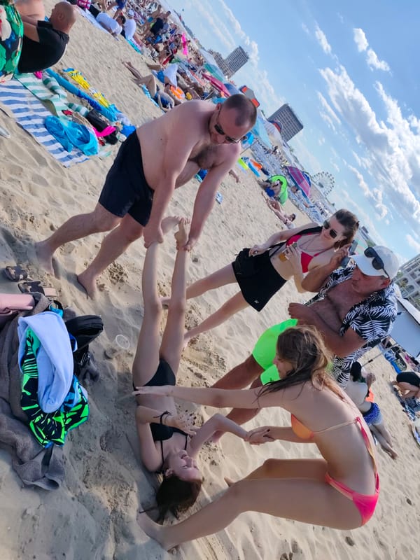 Packed summer beach day on the Black Sea in Nesebar