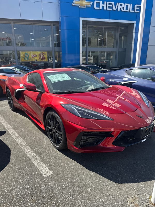 Colorful Corvettes gather at Surrey dealerships on sunny afternoon