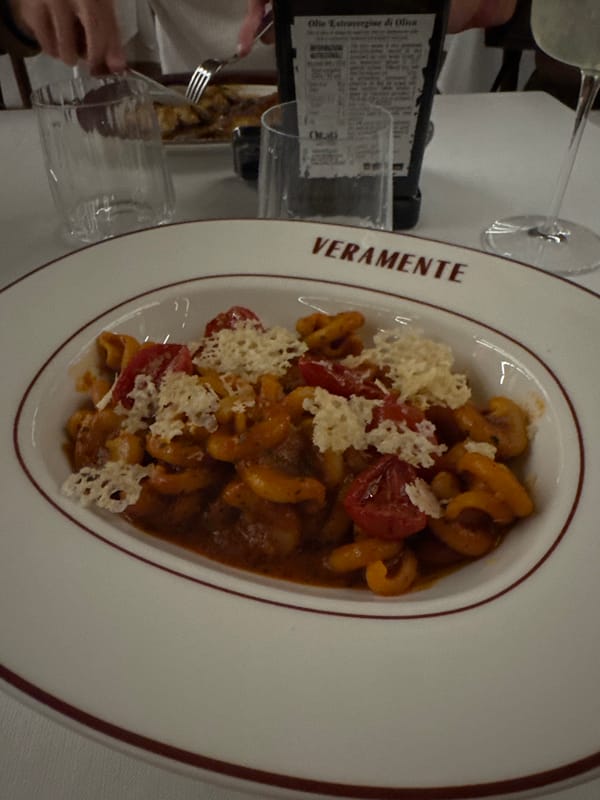 Diner documents pasta meal at vinyl-themed Milan restaurant