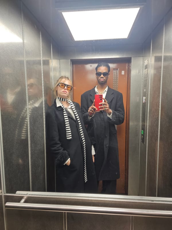 Two people spotted in elevator reflection in Pantin