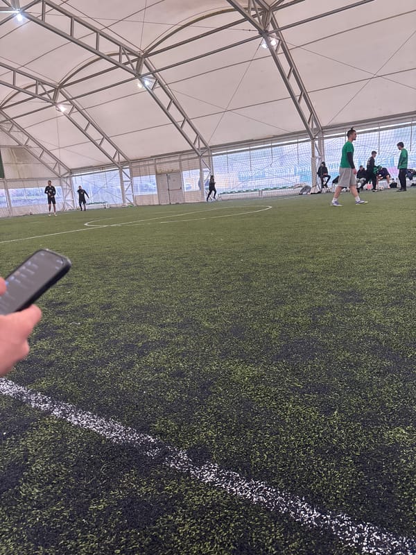 Indoor soccer activity captured at domed facility in Vratsa