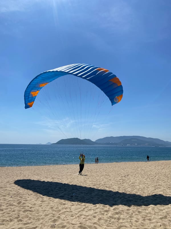Paragliding launch on a sunny Nha Trang beach